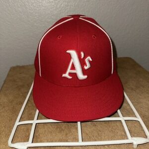 Oakland A's Red Pinstripe‎ Hat Fitted 7 1/8